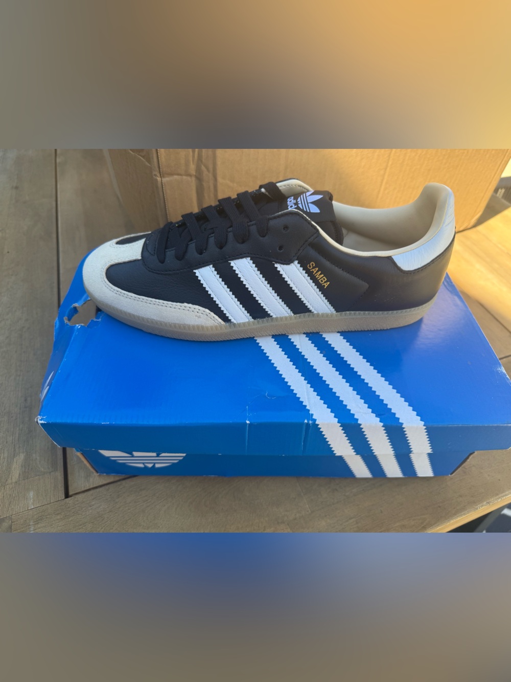 adidas Samba Black White and Tan Leather Sneakers